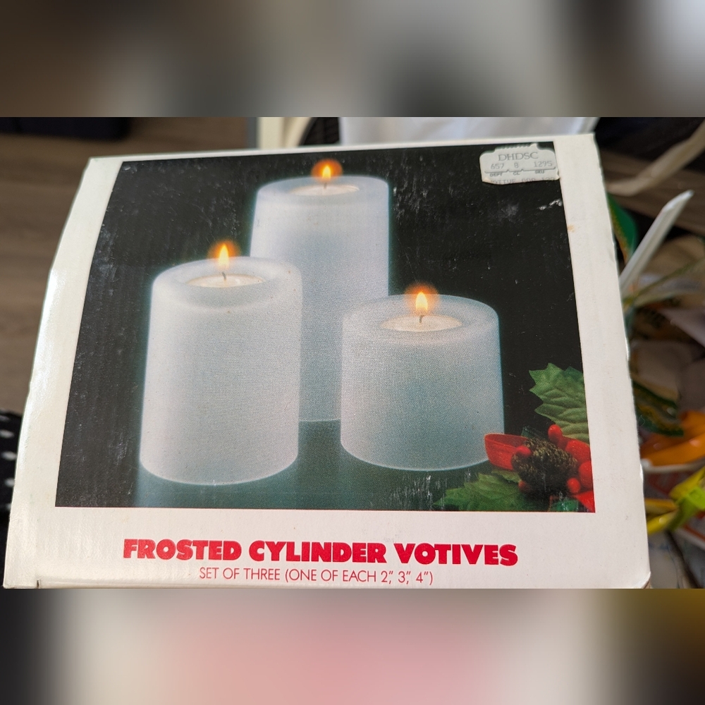 Set Of 3 Graduated Frosted Glass Votive Candle Holders - 2",3", 4", 1990s Era